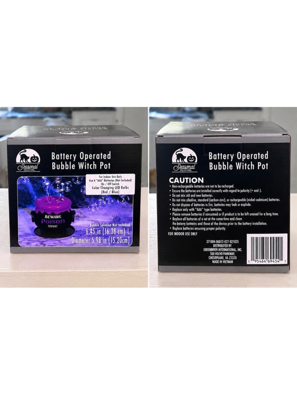 Battery Operated Bubble Witch Pot with Color Changing LED Lights – Purple, 6.45"